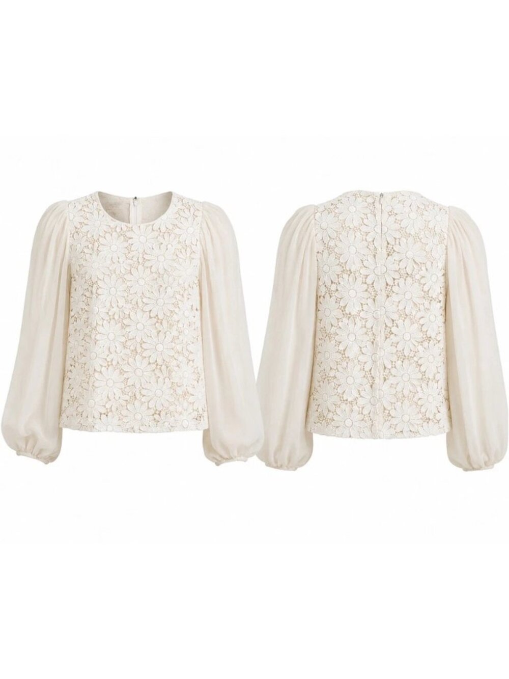NWT $1221 Giambattista Valli Floral Lace Balloon Sleeve Blouse White Size 8